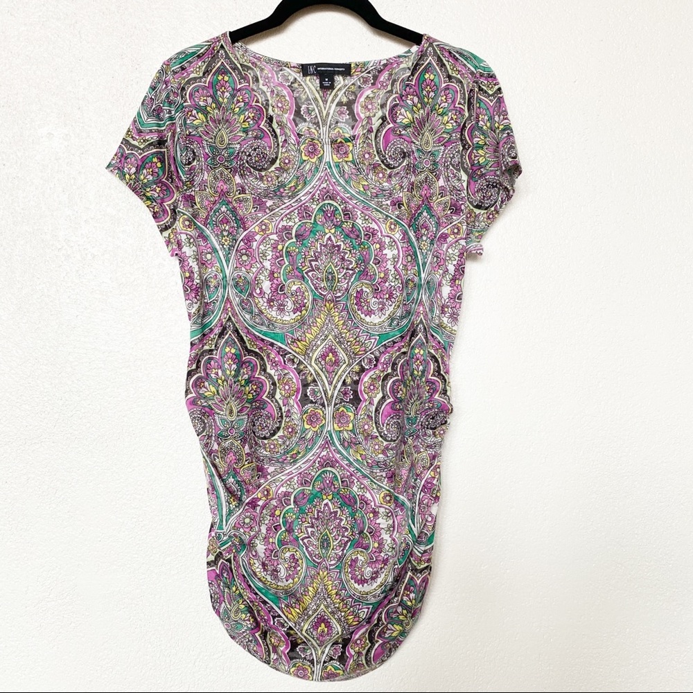 INC International Concepts Paisley Ruched Top Size Medium